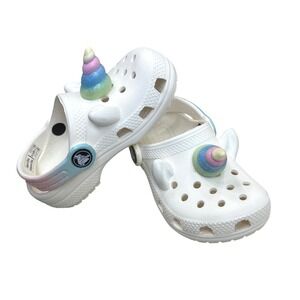 Kids Crocs Unicorn Clogs White Rainbow Sparkle Size 8 Toddler